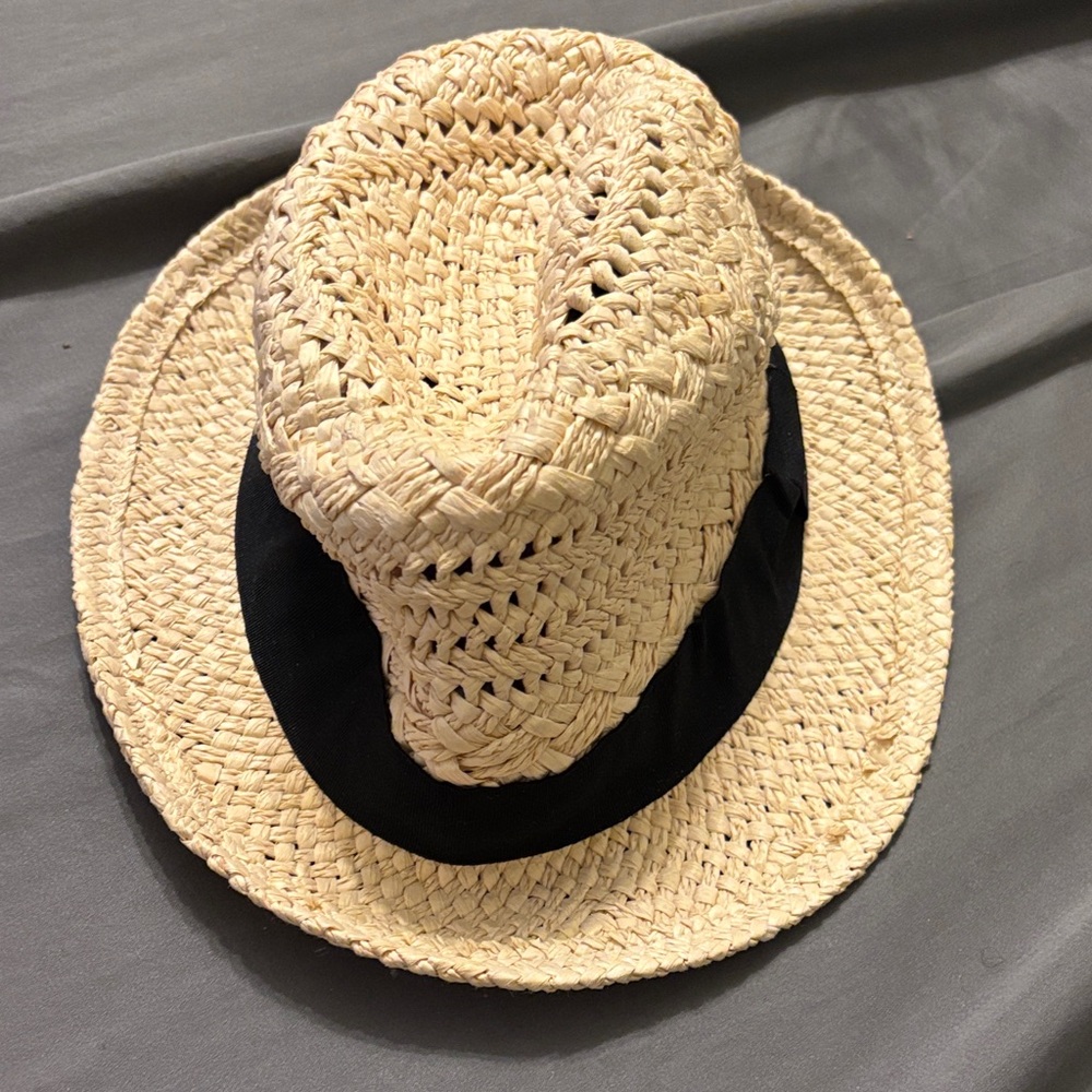 J. Crew Natural Straw Hat with Black Trim